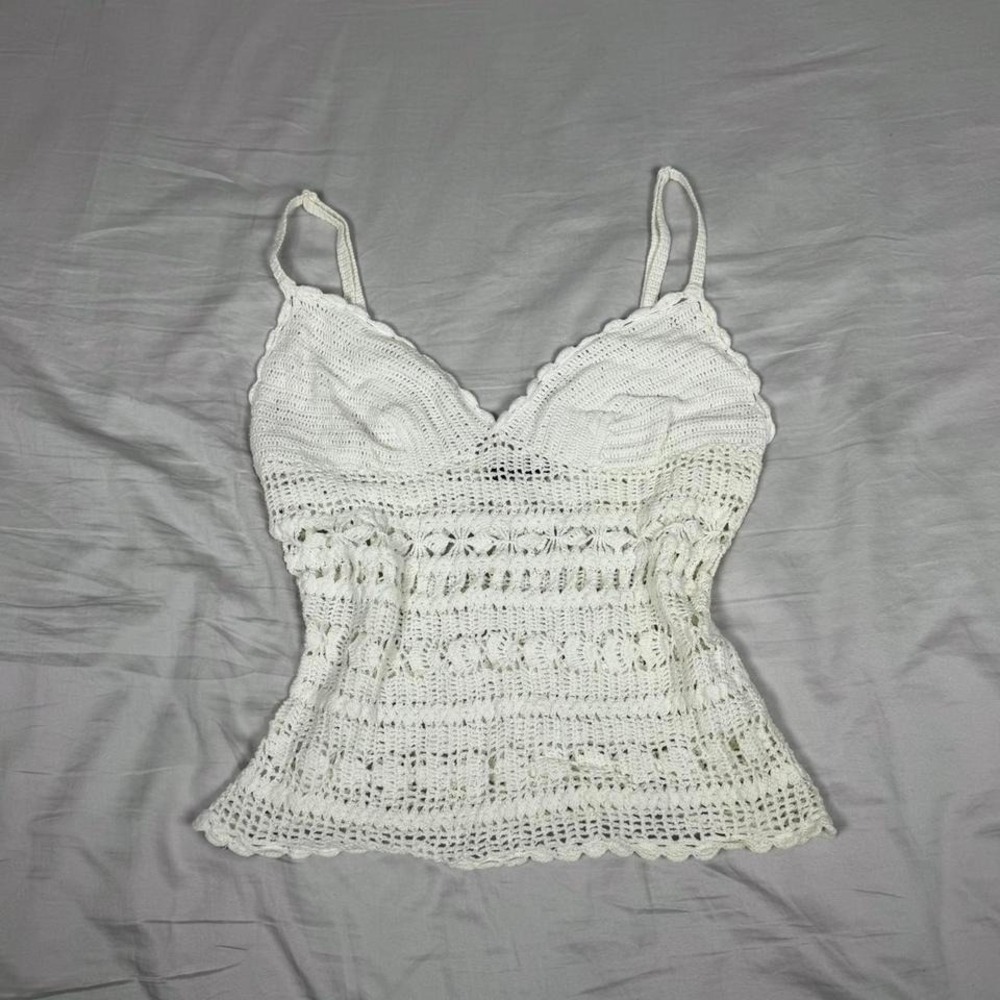 Vintage y2k Moda International babydoll white crochet tank top